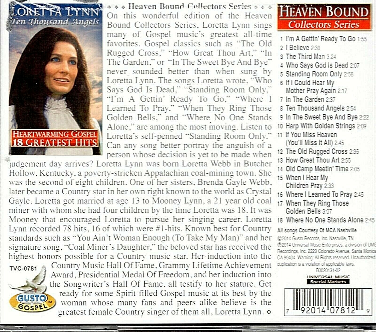 Loretta Lynn Heartwarming Gospel 18 Greatest Hits “ten Thousand Angels” Gospel Music Warehouse 